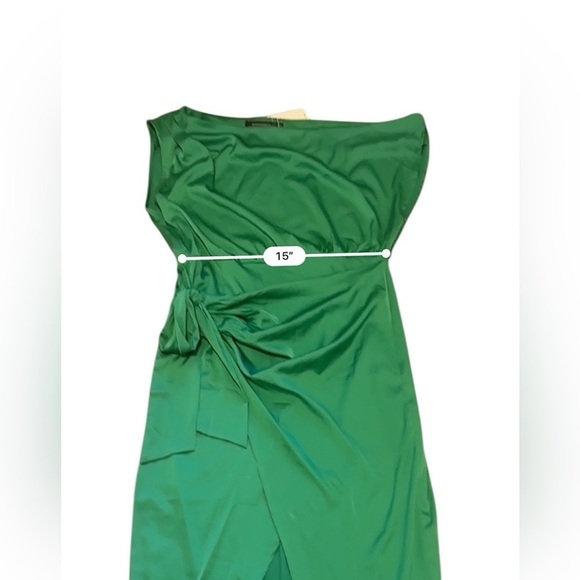 Merokeety Women’s Large Green One-Shoulder Satin Wrap Midi Dress with Slit - Picture 11 of 12